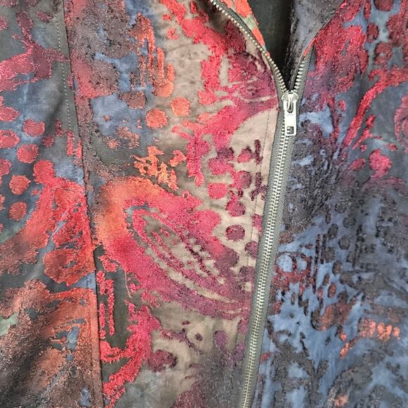 Calessa Velour Print Burnout Knit Draped Asymmetric Zip Front Cardigan - Picture 8 of 13